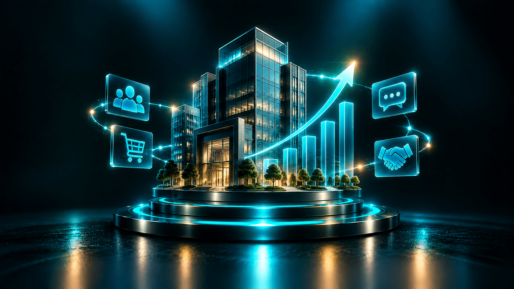 3D illustration representing business owners streamlining operations with AI