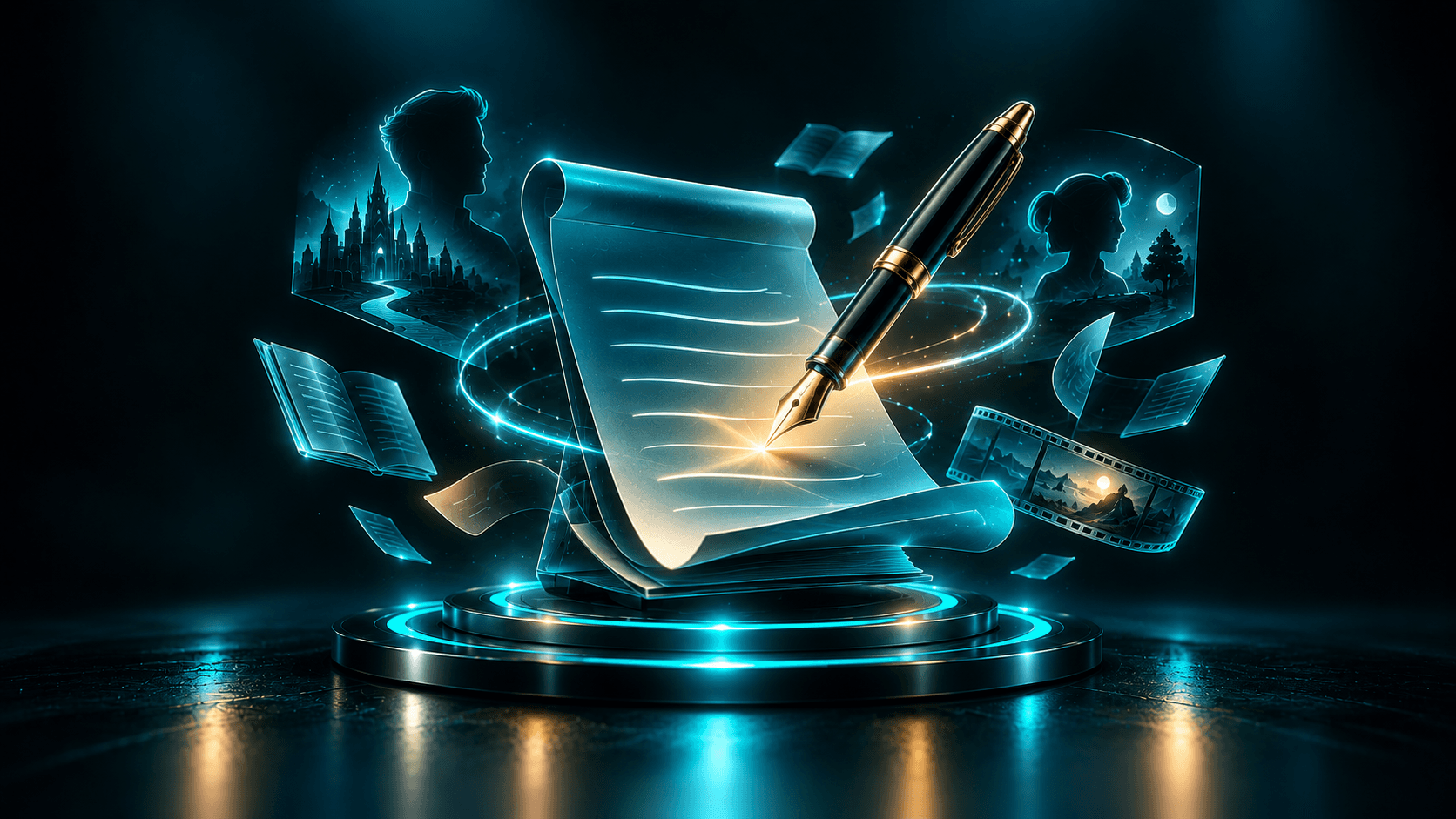 3D illustration representing writers storytelling with AI